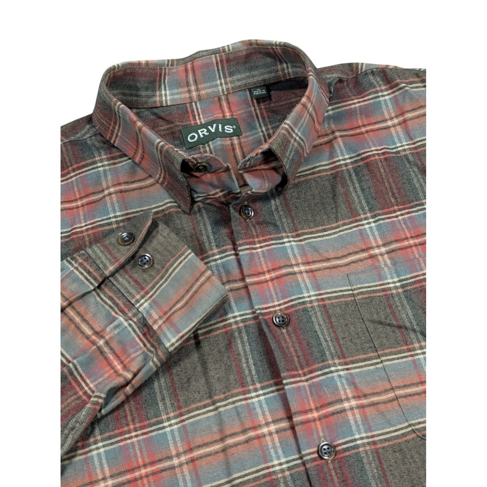 Orvis Flannel Button-Down Shirt Men's XL Gray Plaid Cotton Wool Blend